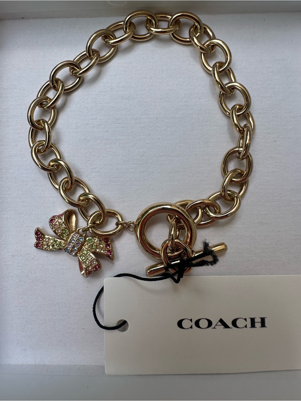 NWT Coach Limited Edition Bow Pavé Chain Link Bracelet